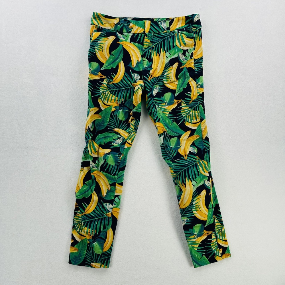 Old Navy Pixie Ankle Pants Womens 2 Tropical Banana Leaf Print Colorful Summer